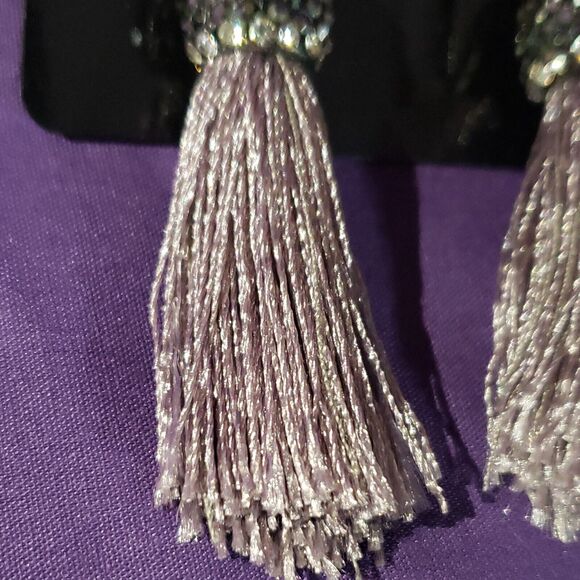 Designs By Liza Kim Purple Tassel Dangle Earrings Metallic Rhinestone Cap - Picture 4 of 8